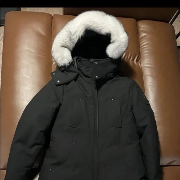 Moose Knuckles Women Black Long Winter Coat with Fur Hood